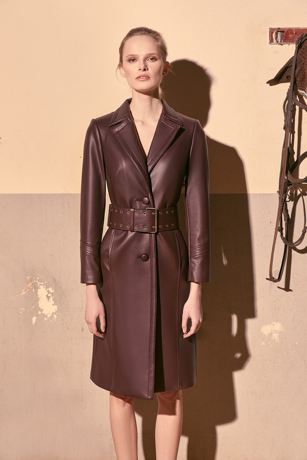 Leather Coat with Belt