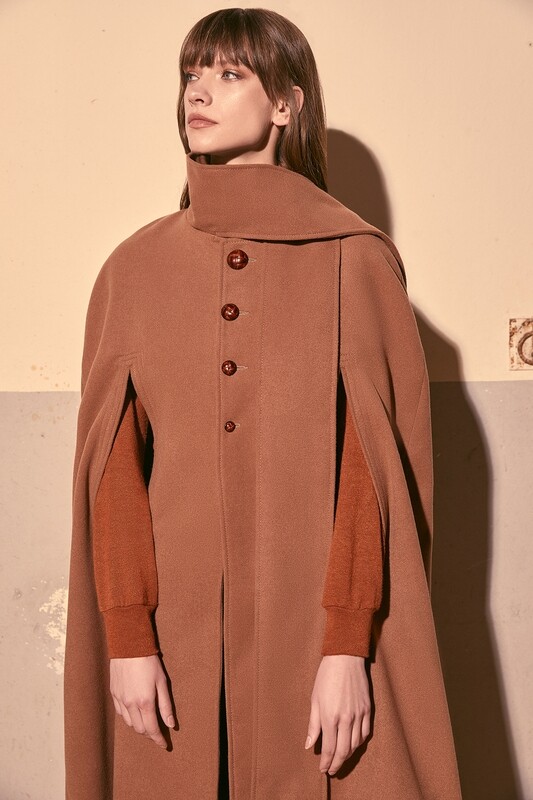 Buttoned Wool Cape