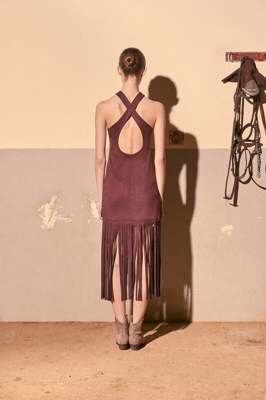 Midi Fringed Dress in Burgundy