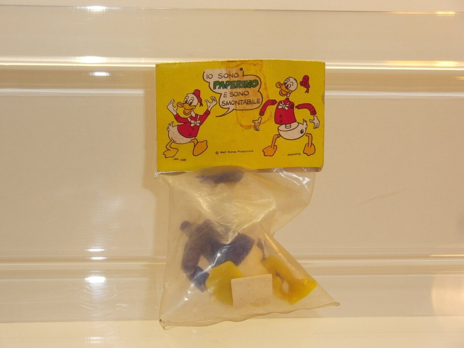 Disney Donald Duck: ITALTOY 70er Jahre: Donald (Paperino) als Steckfigur in org. Verpackung