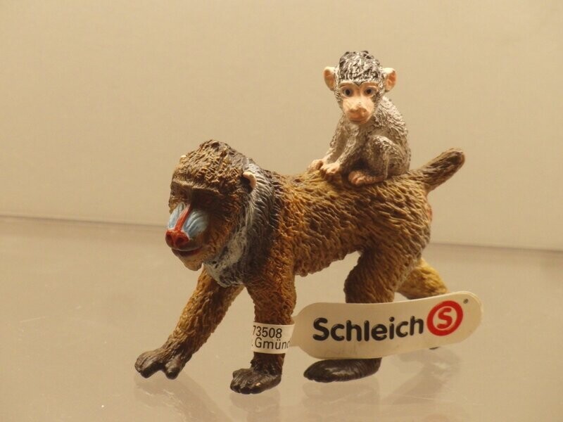 Schleich: 14716 Mandrill Weibchen mit Baby mit Fähnchen