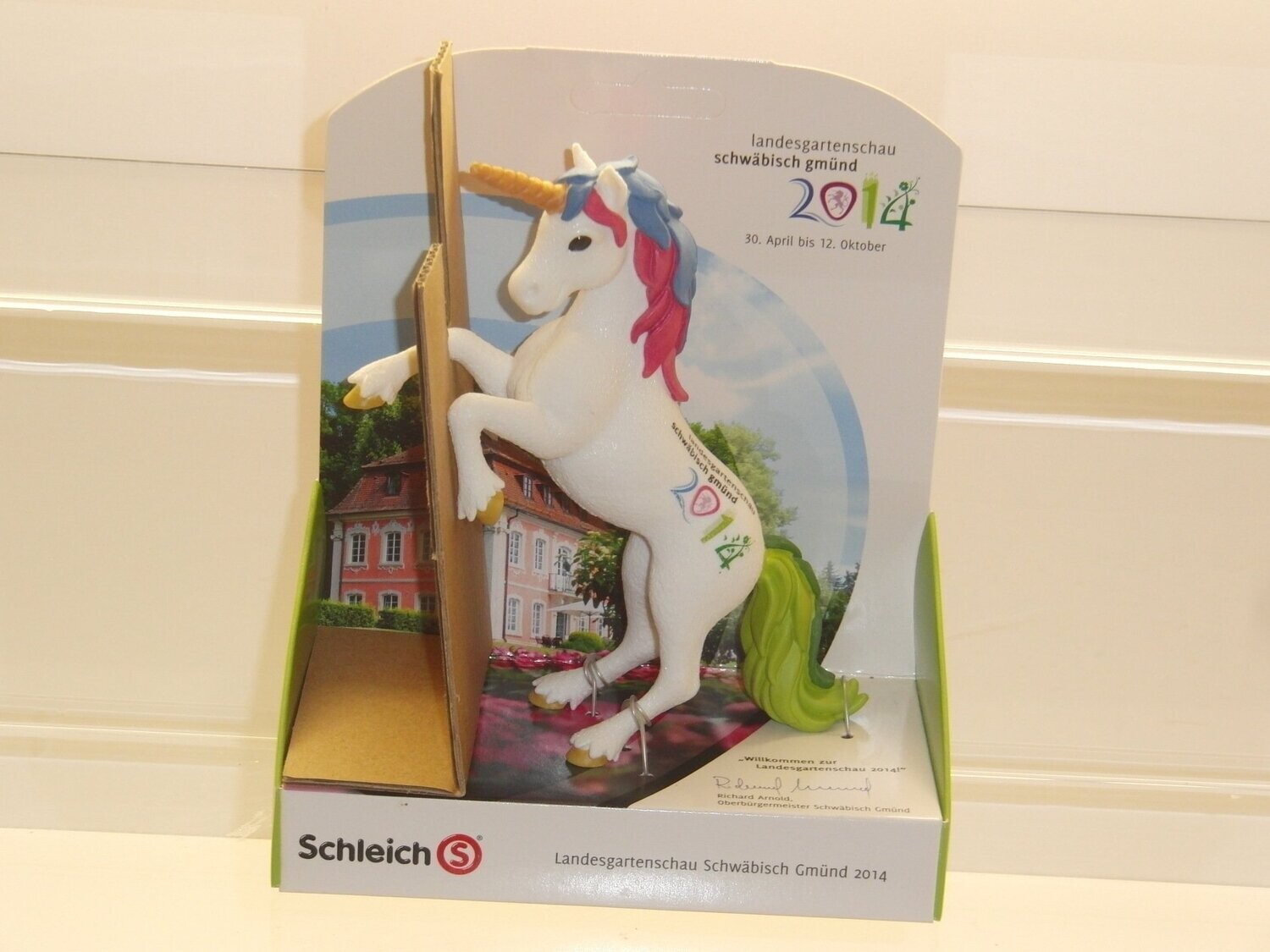 Schleich: Bayala: 82880 Einhorn steigend in Verpackung Werbefigur für Landesgartenschau 2014 in Schwäbisch Gmünd