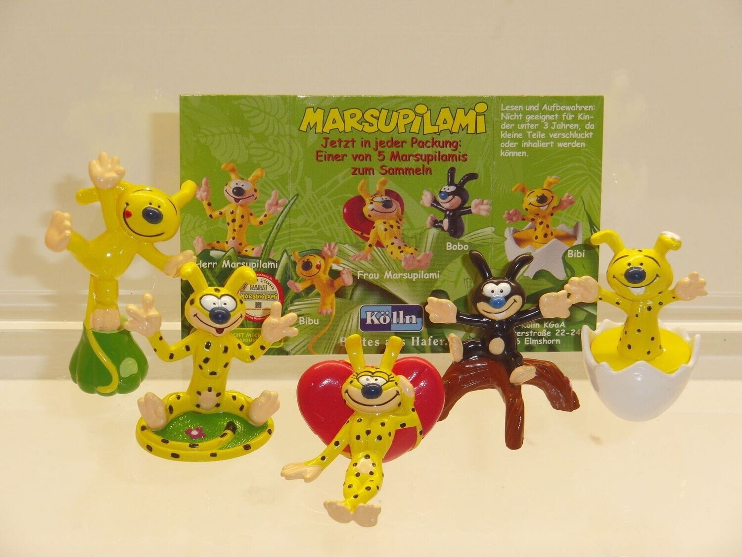 Kölln Haferflocken: Marsupilami: kompletter Satz mit 5 verschiedenen Figuren + 1 BPZ