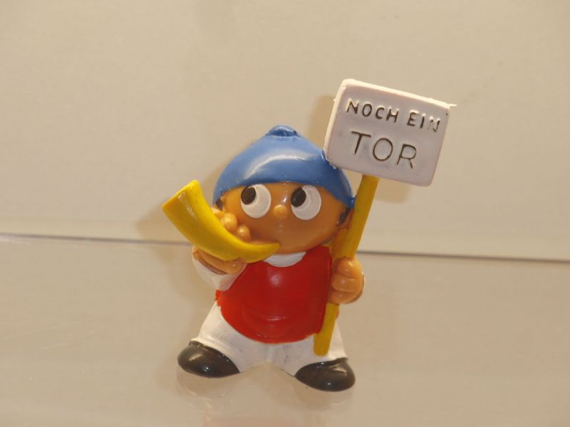 Werbefiguren: ZDF: Mainzelmännchen: John 1978: Mainzelmännchen-Fußballer: Mainzel als Fan mit Horn und Schild (blaue Kappe)