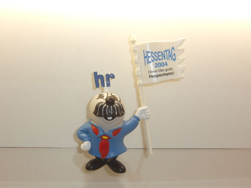 Werbefiguren: HR-Fernsehen: Onkel Otto: Schleich 2004 Jahre: Onkel Otto mit Werbefahne Hessentag 2004 Heppenheim