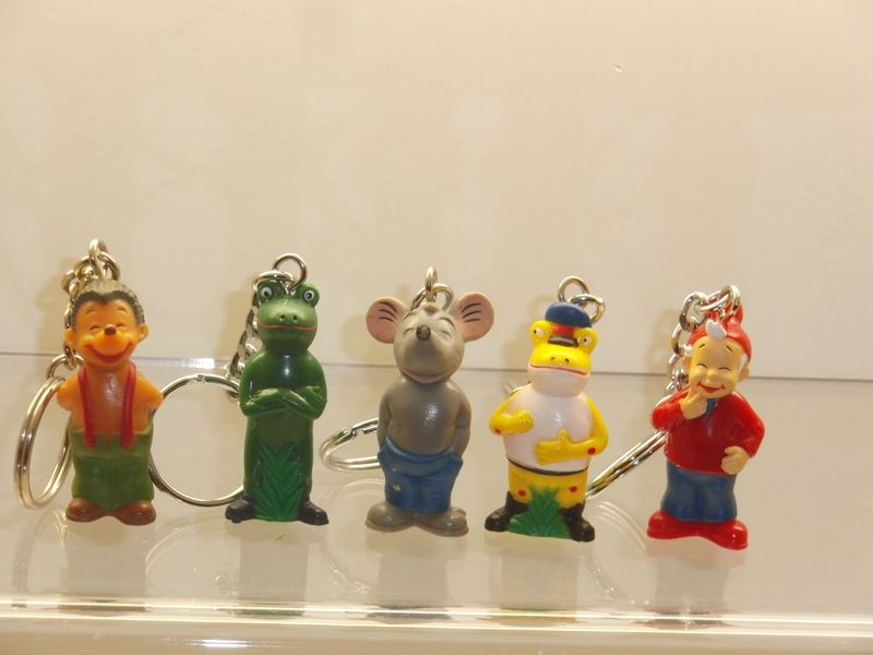 Werbefiguren: Salamander ab 90er Jahre: Lurchi und seine Freunde: 5 verschiedene kleine Figuren (Klassik) als Schlüsselanhänger