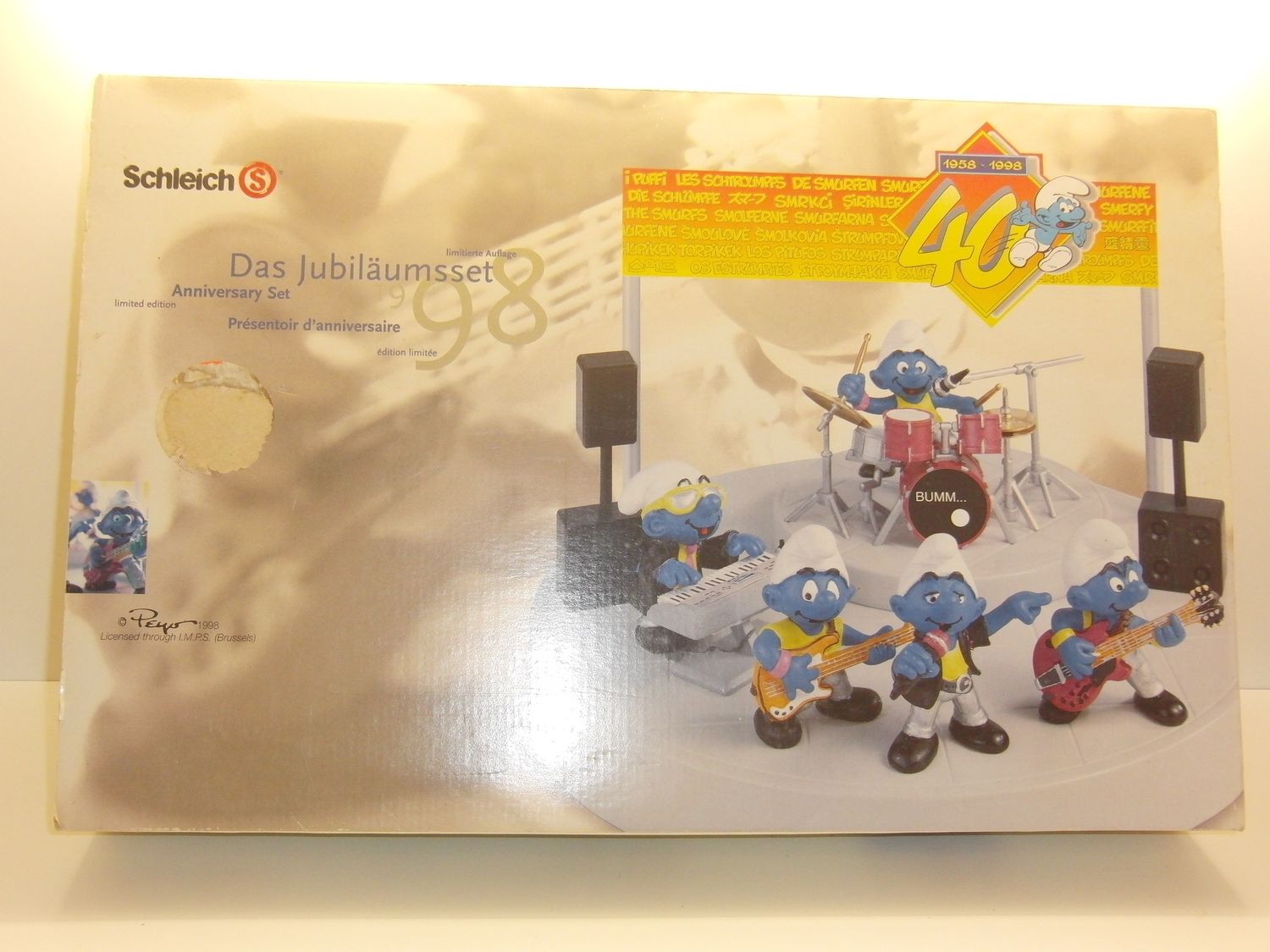 Schlumpf Jubiläumsset 1998: 40 Jahre Schlümpfe Nr. 40000 Schlumpf-Band komplett in Verpackung Schlumpf Jubiläumsset 1998: 40 Jahre Schlümpfe Nr. 40000 Schlumpf-Band komplett in Verpackung