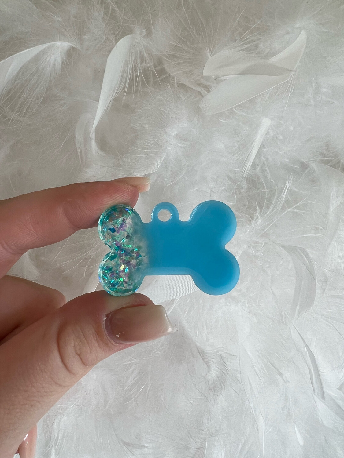 Hundemarke Knochen Klein Blau mit Glitzer