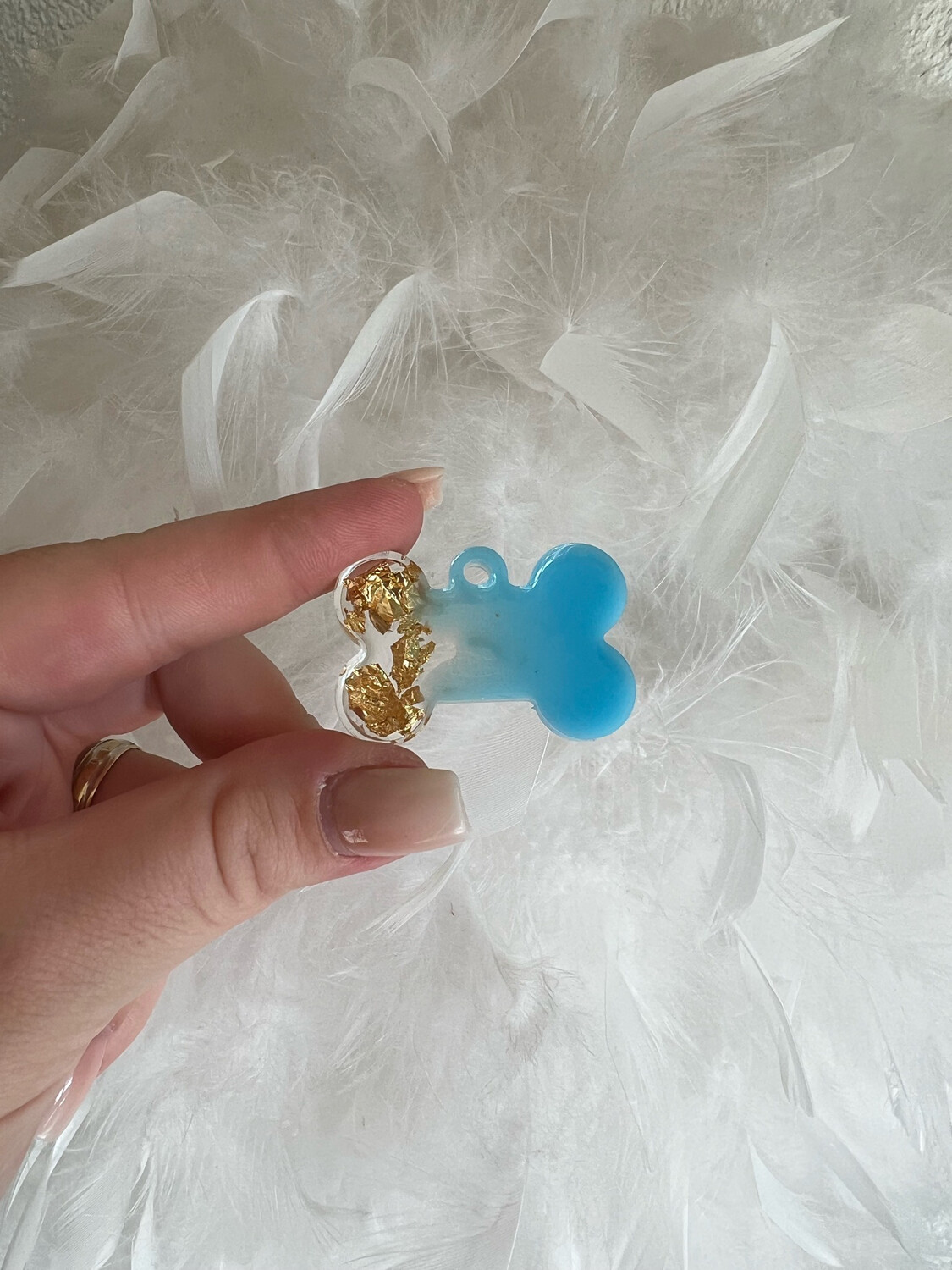 Hundemarke Knochen Klein Blau/Gold
