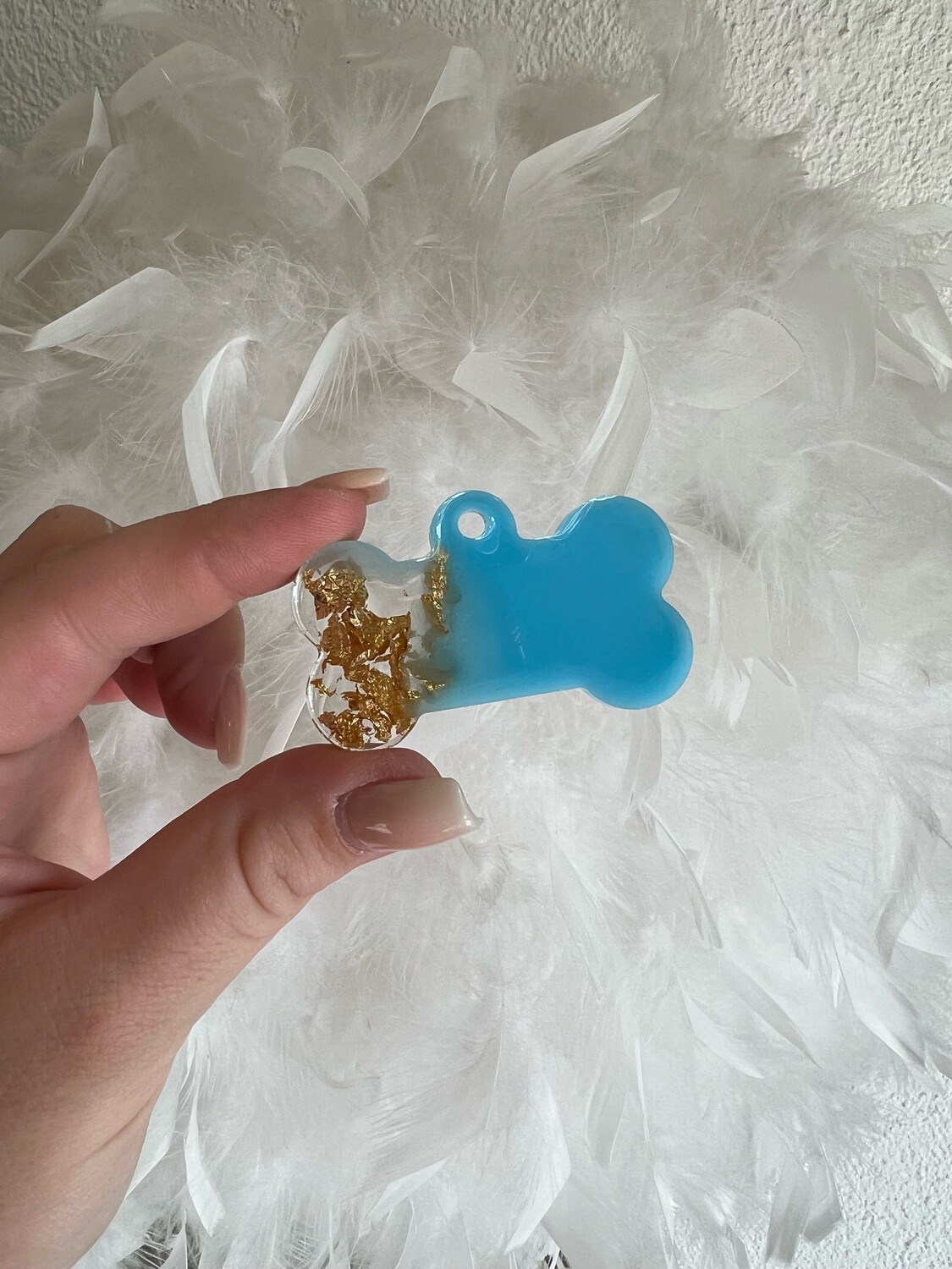 Hundemarke Knochen Gross Blau/Gold