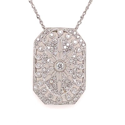 18k White Gold 1.00 CT Diamond Filigree Pendant 18k White Gold 1.00 CT Diamond Filigree Pendant