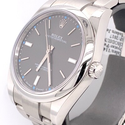 Pre-Owned Rolex Oyster Perpetual Rhodium Dial Steel 39mm Watch 114300