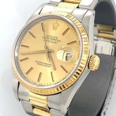 Pre-owned Rolex Datejust 18k Gold & Steel Oyster 36mm Watch, 16013