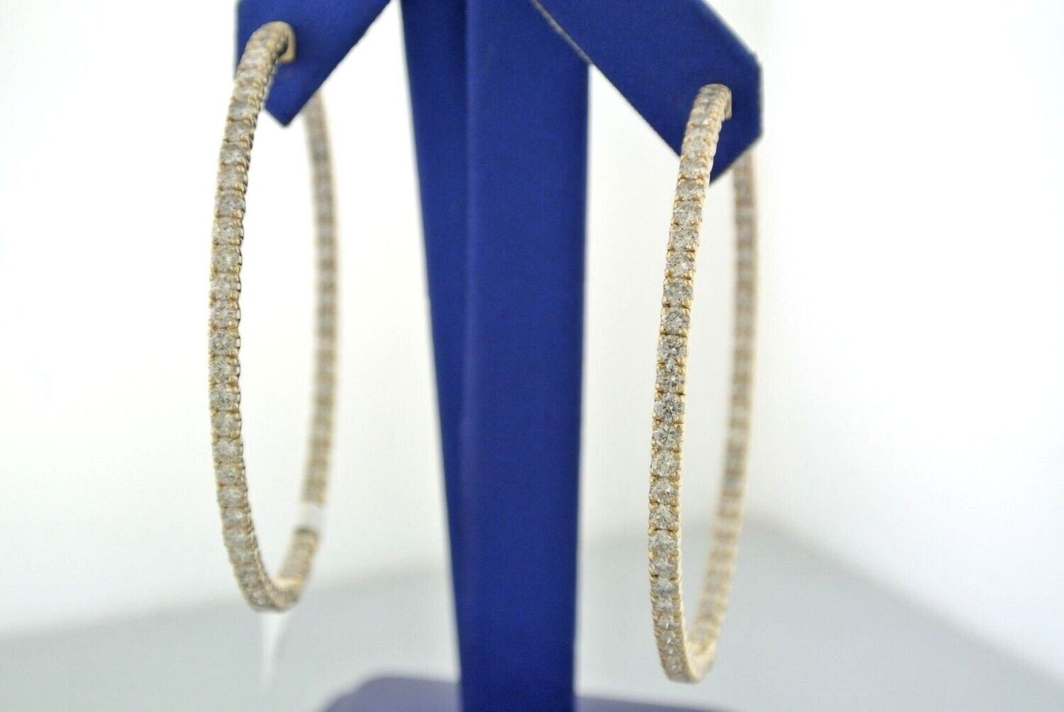 14k Yellow Gold 7.50 CT Diamond Inside Out Hoop Earrings, 15.9gm, Diameter 2.25