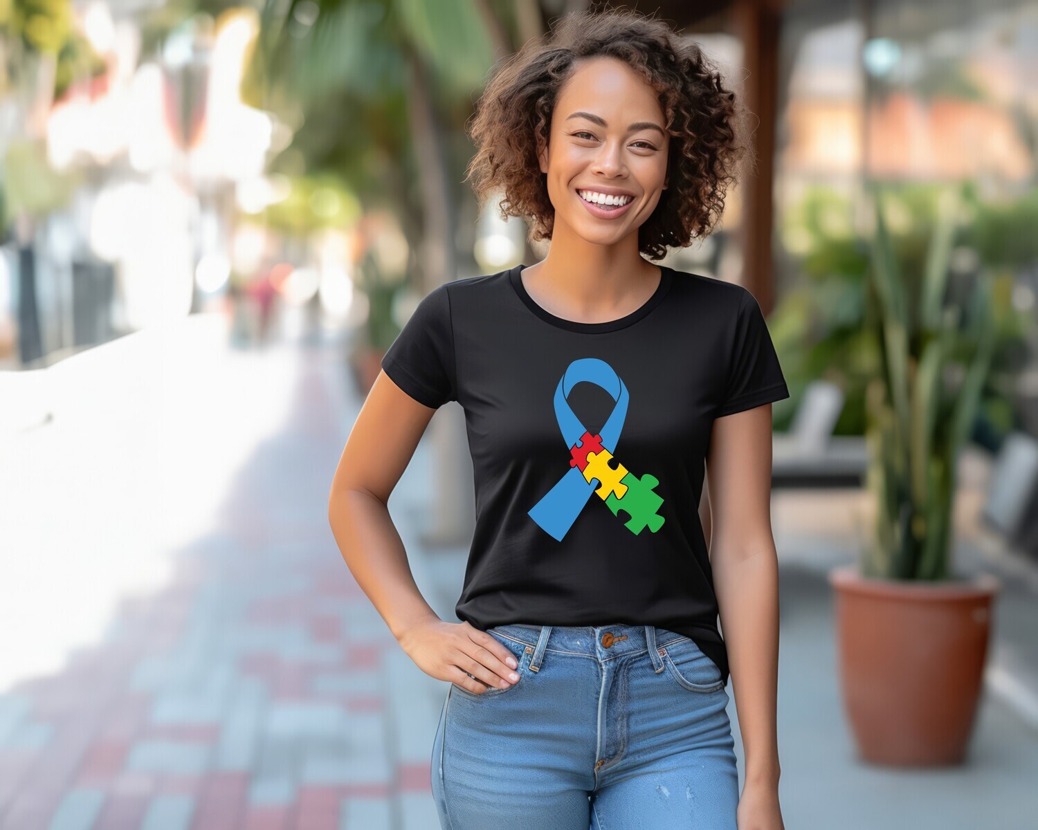Ribbon With Puzzle Pieces Autism Awareness Shirt
