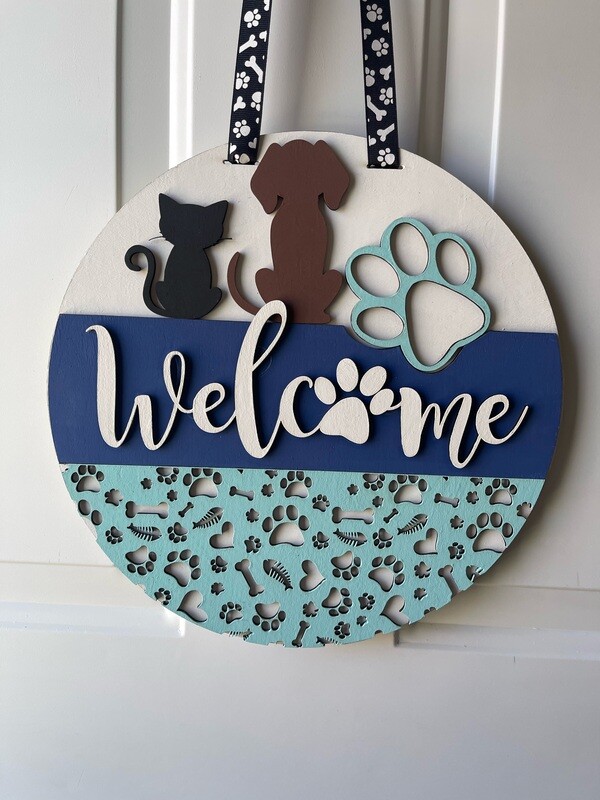 Cat &amp; Dog Welcome Hanging Sign