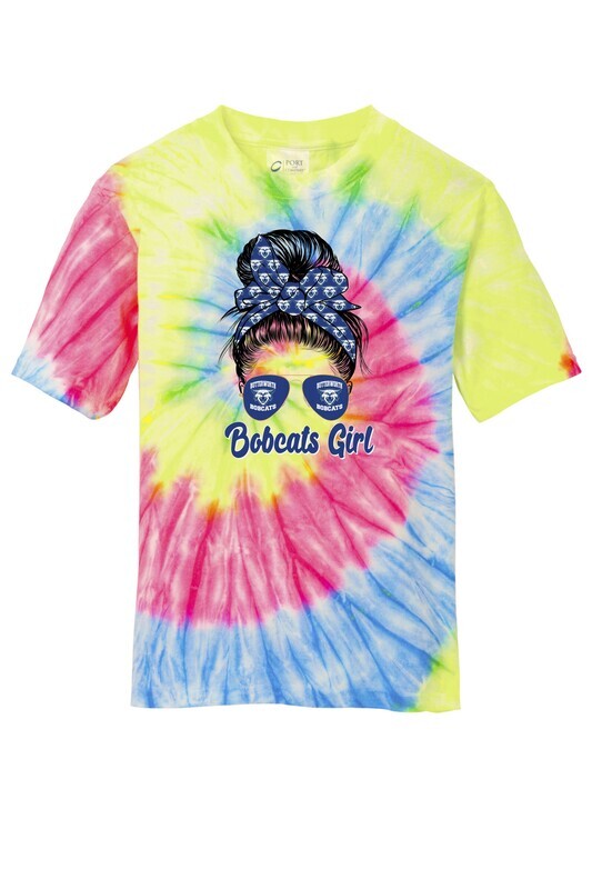 Butterworth Bobcats Messy bun Neon Rainbow Tie Dye T-shirt