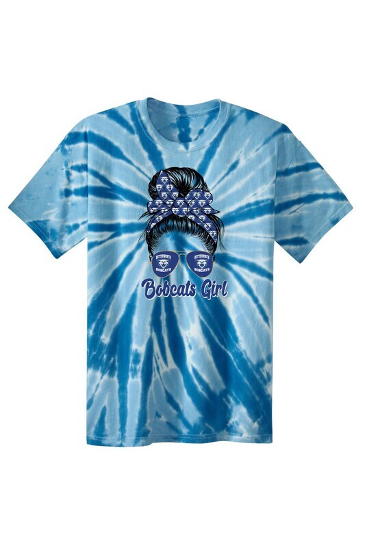 Butterworth Bobcats Messy Bun Blue Tie Dye T-shirt