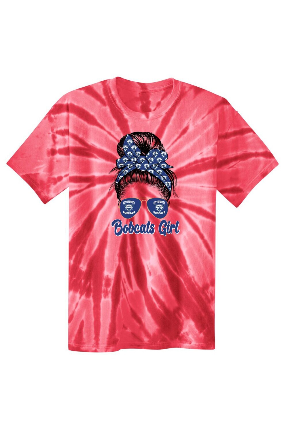 Butterworth Bobcats Messy Bun Red Tie Dye T-shirt