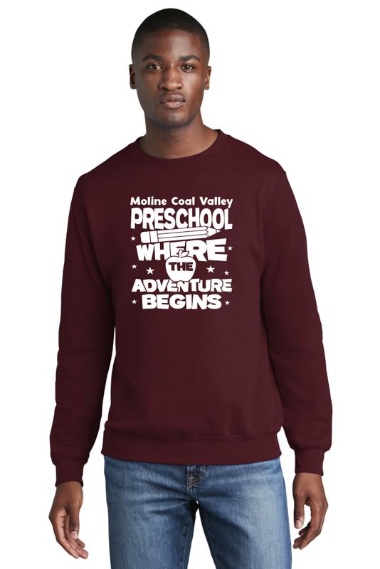 MCV Preschool Where The Adventure Begins White Crewneck