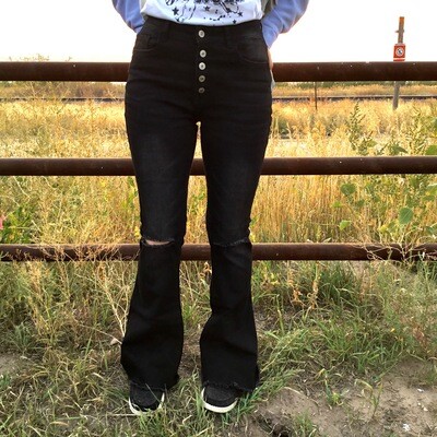 Black button up flare jeans