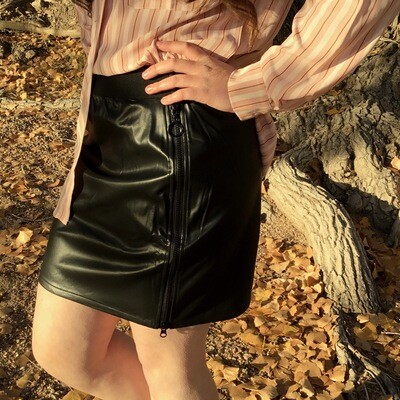 Leather zip up skirt