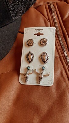 3 set Longhorn Earrings