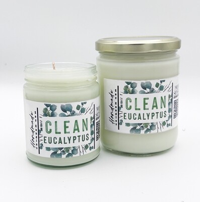 Clean Eucalyptus Soy Candle, CHOOSE SIZE: SMALL 9 OZ