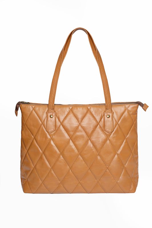 The Success Story Diamond Leather Tote Carmel