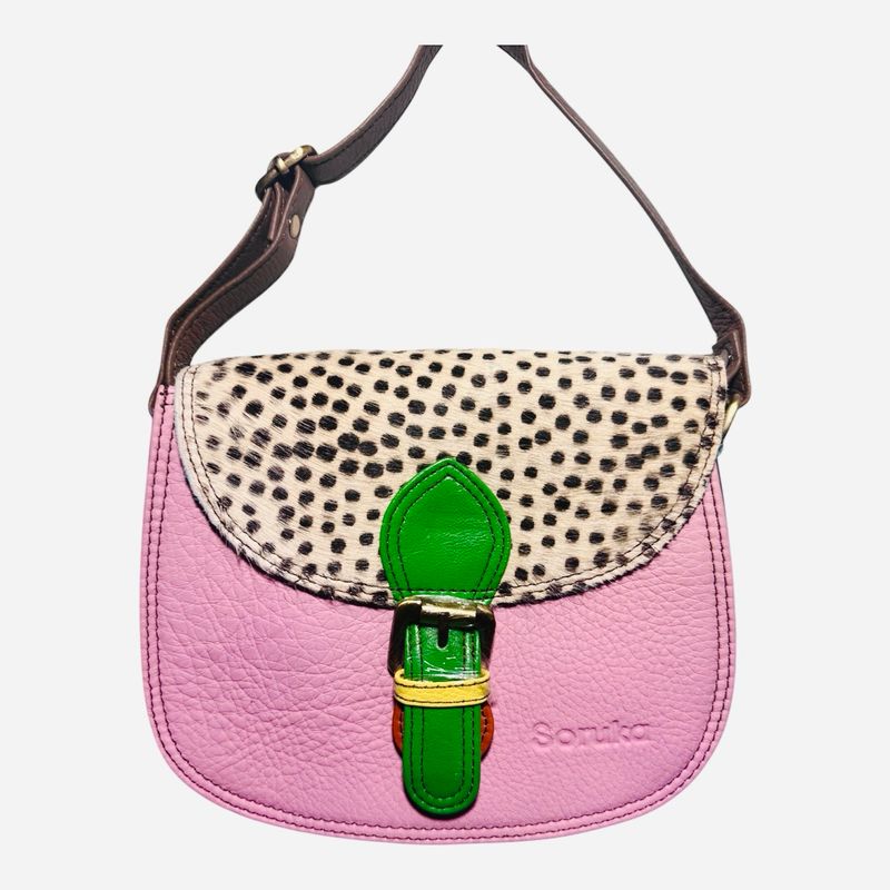 Soruka Leather Crossbody Purse -  Pink and Green