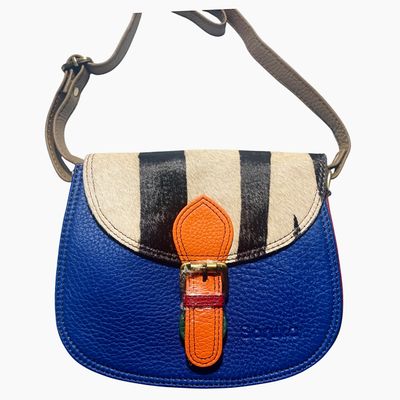Soruka Leather Crossbody Purse - Blue and Orange
