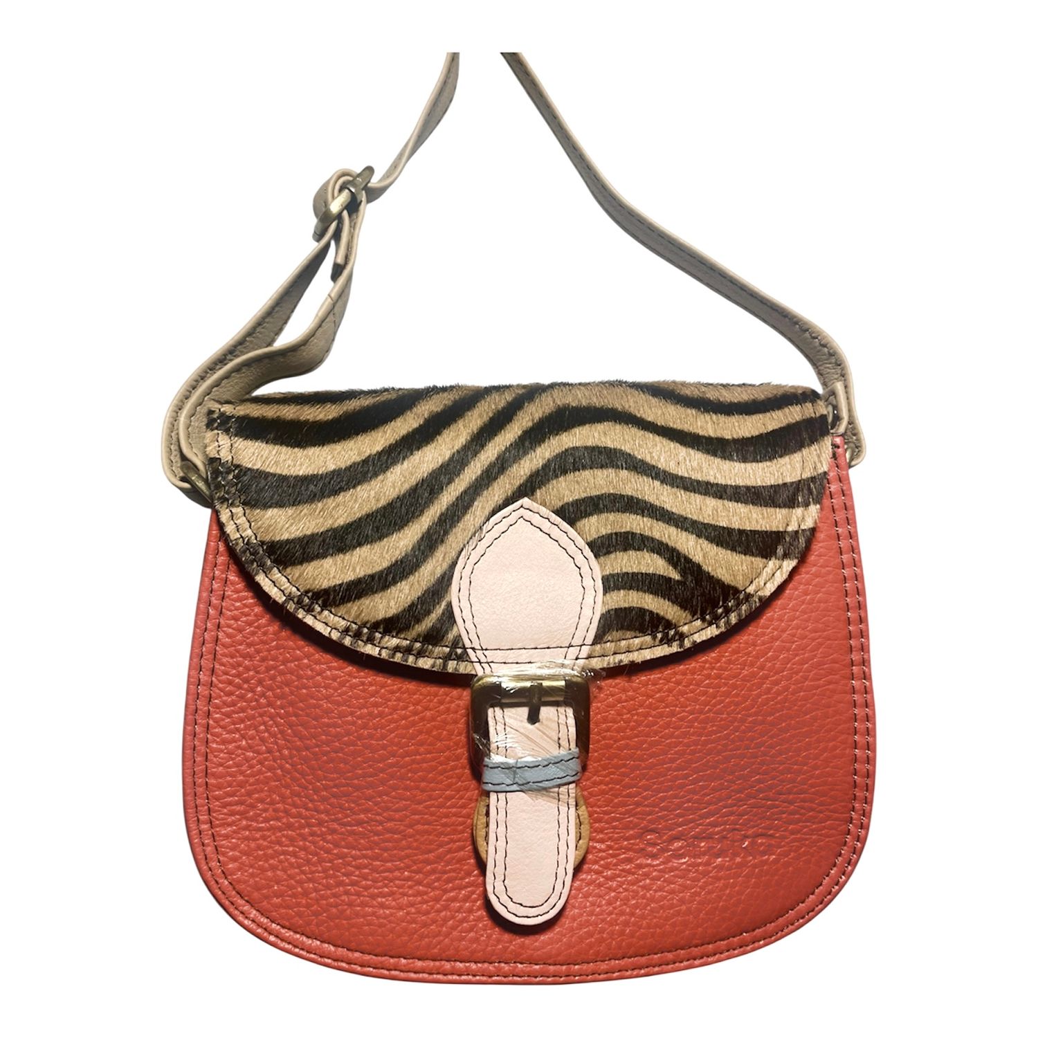 Soruka Leather Crossbody Purse - Coral + Light Pink With Animal Print Soruka Leather Crossbody Purse - Coral + Light Pink With Animal Print
