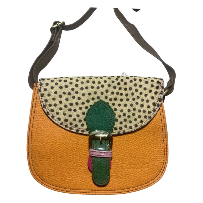 Soruka Leather Crossbody Purse - Tangerine + Green With Animal Print
