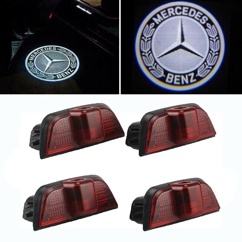 4 LED Door Lights Projector Courtesy Puddle Shadow Logo For Mercedes Benz