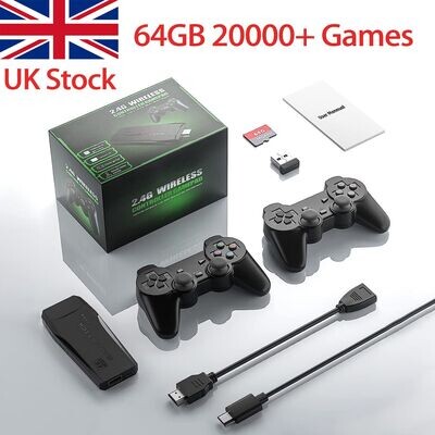 4K Retro Game Console Plug&Play Stick+ 2x Wireless Controllers 20000+ Video Game