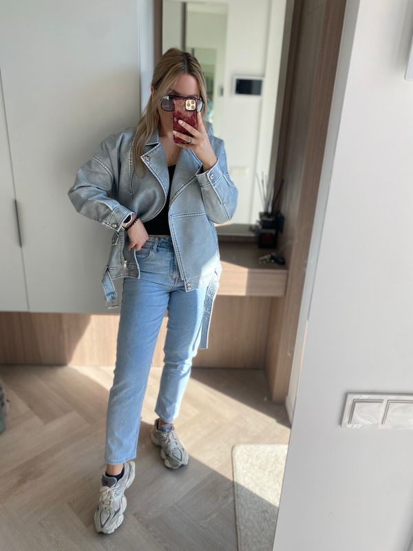 Mom fit mėlyni džinsai