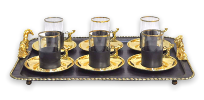 Black-Gold Tea Cups-tray Set