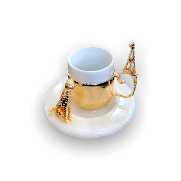 Cheetah Decor White Marble Coffee Cups Set
