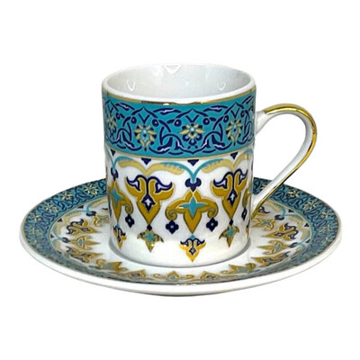 TURKUAZ Motifs Handmade Porcelain Coffee Cups Set