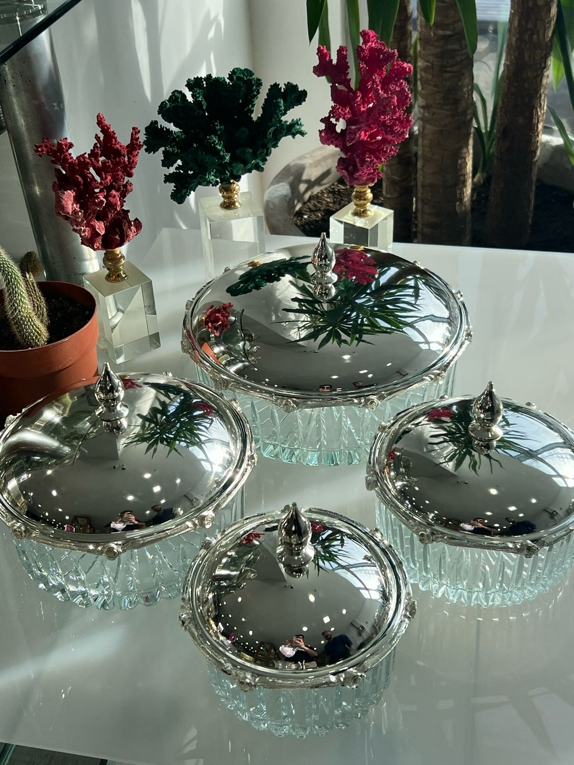 Luxury Glass Serving Jar Set with Silver-Plated Metal Lids – Elegant Design for Sweets &amp; Nuts Display 