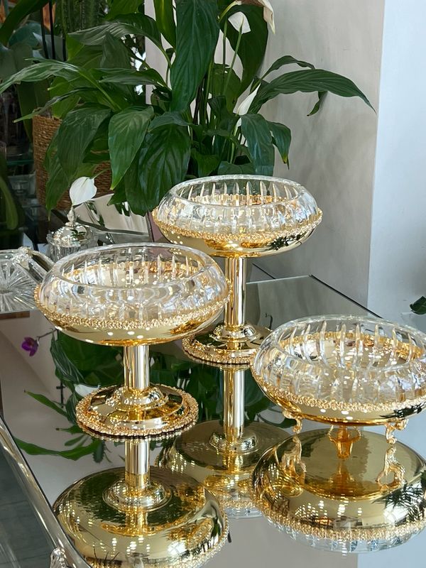 Luxury Crystal Serving Stand Set with Gold-Plated Base 