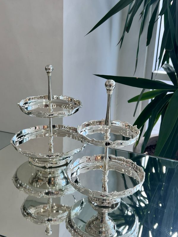 2-Piece Double-Tier Serving Stand Set (Large + Small) with Royal Details