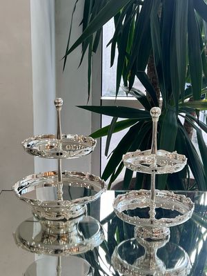 2-Piece Double-Tier Serving Stand Set (Large + Small) with Royal Details