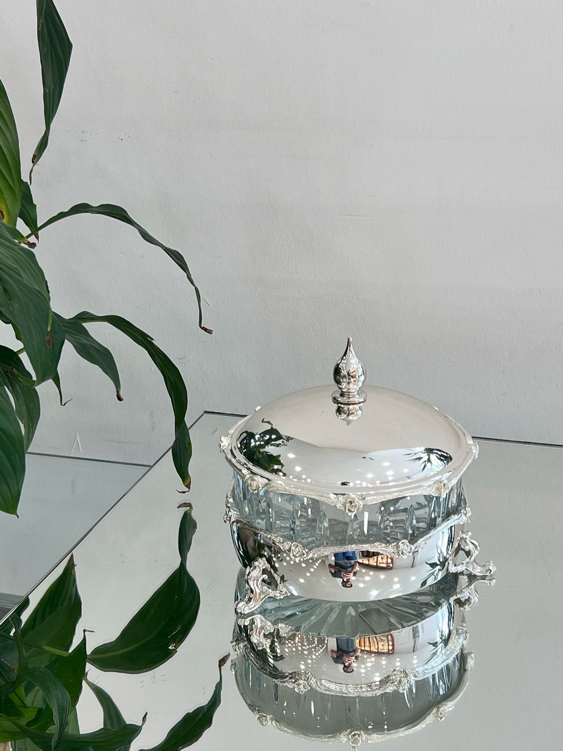 Decorative Glass Bowl with Lid &amp; Silver-Plated Base