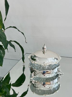 Decorative Glass Bowl with Lid &amp; Silver-Plated Base