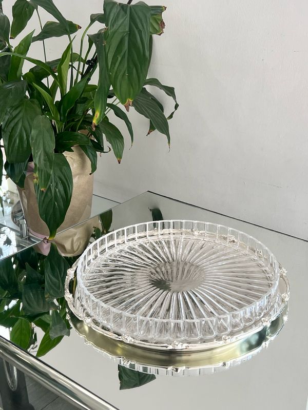 Crystal Serving Plate with Ornate Base