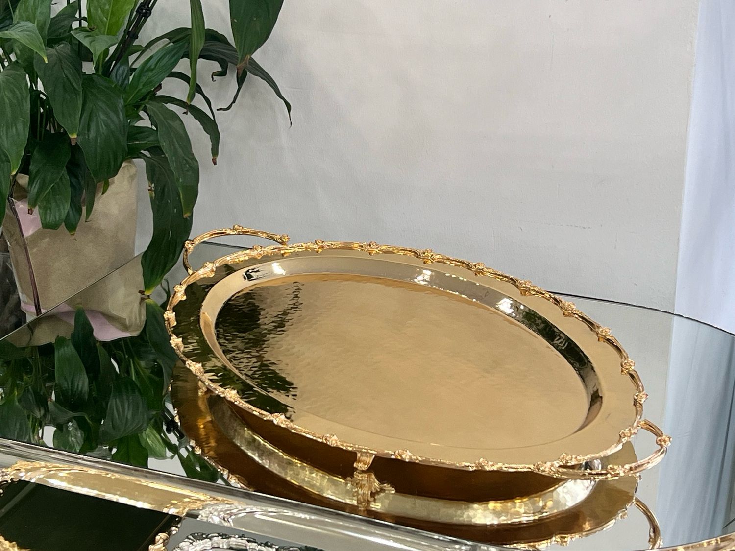 Gold-Plated Oval Serving Tray