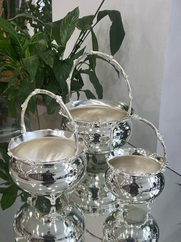 Decorative Serving Basket – 3-Piece Silver-Plated