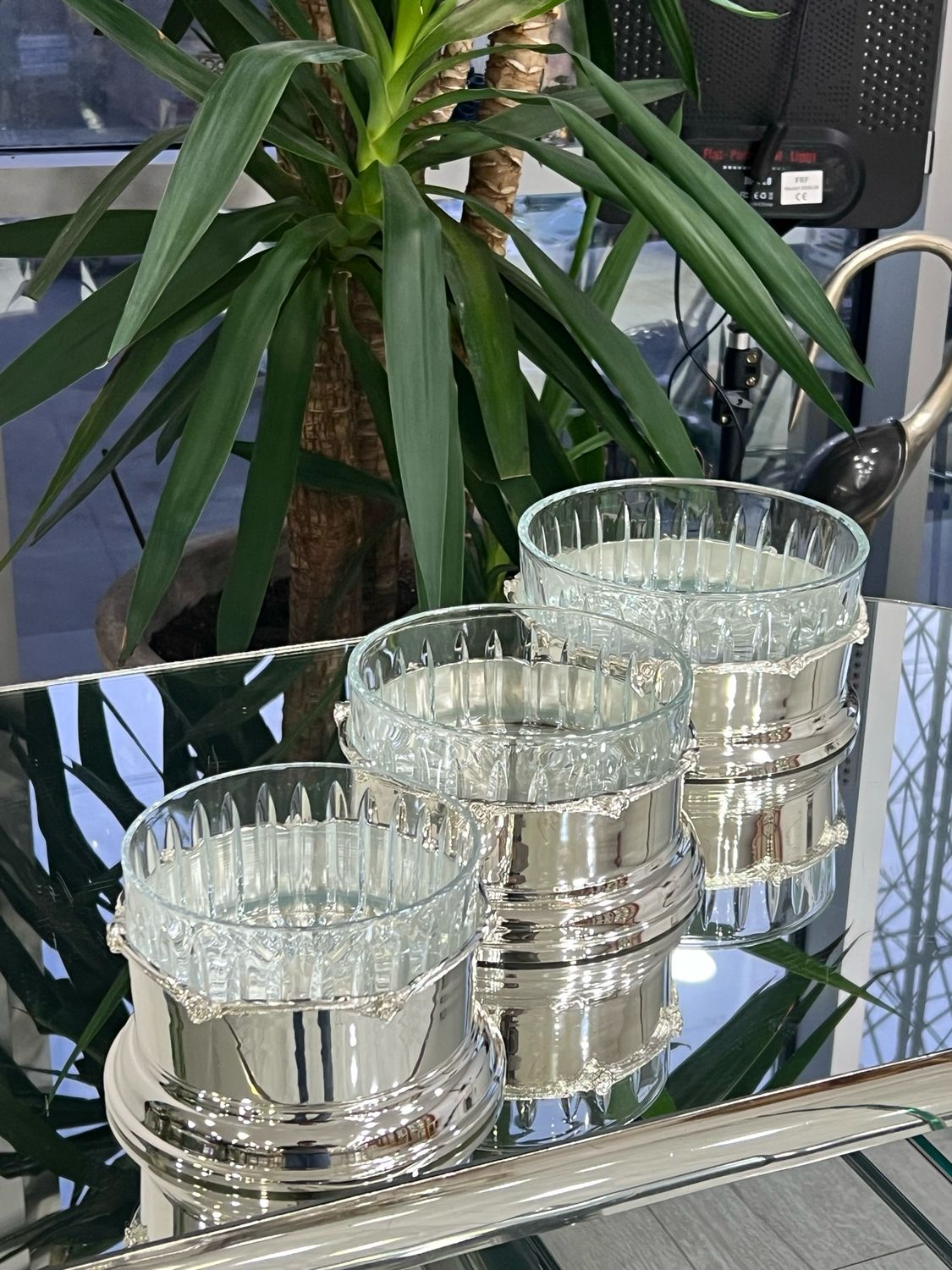 Elegant Glass Serving Set with Silver-Plated Base  – 3 Pieces