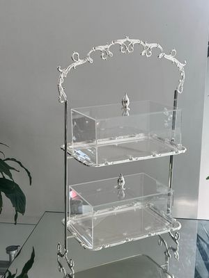 Two-Tier Serving Stand with Acrylic Covers &amp; Silver Accents